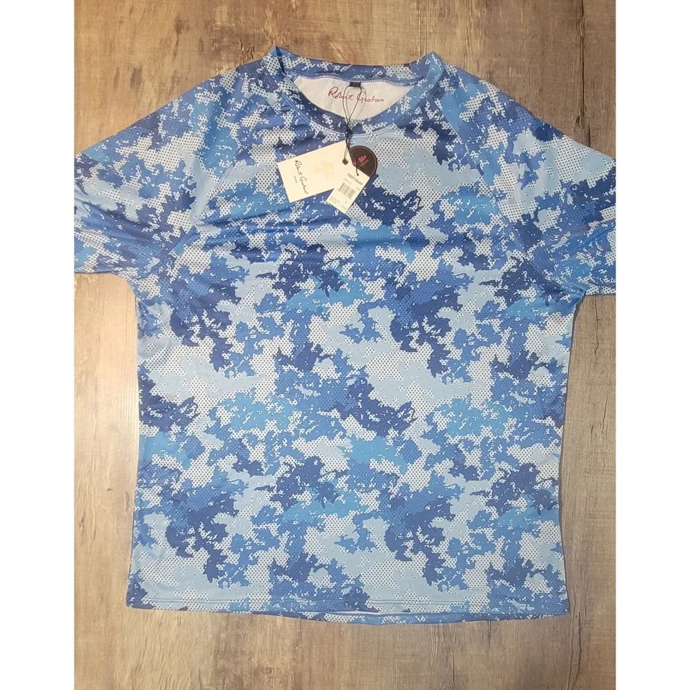 Robert Graham Mens Blue Camo Rash Guard UPF 50+ Swim Shirt SMRG114 NWT Large